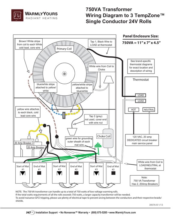 Cover for 750VA Transformer Wiring Diagram to 3 TempZone™ Single Conductor 24V Rolls (English)