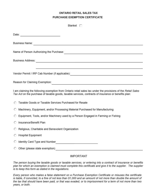 Cover for can tax exempt form (English)