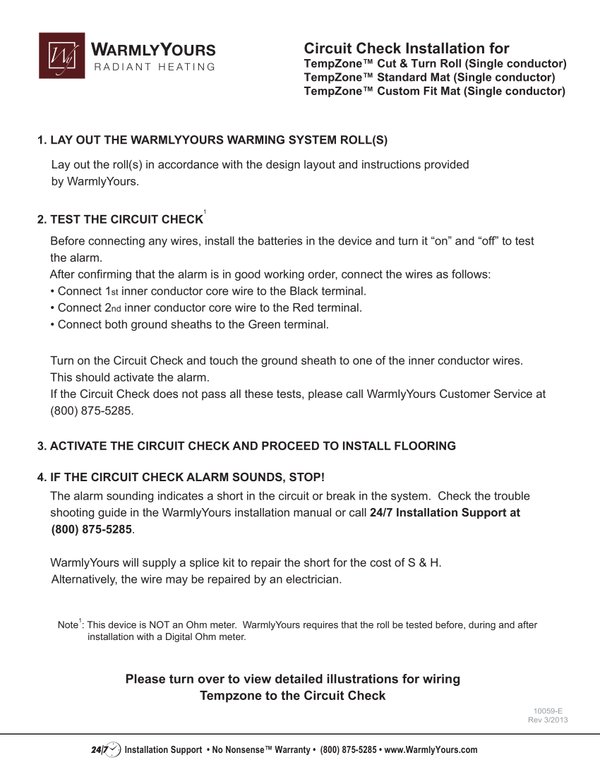 Cover for Circuit Check Installation for TempZone Single, Standard and Custom Fit Mats (English)