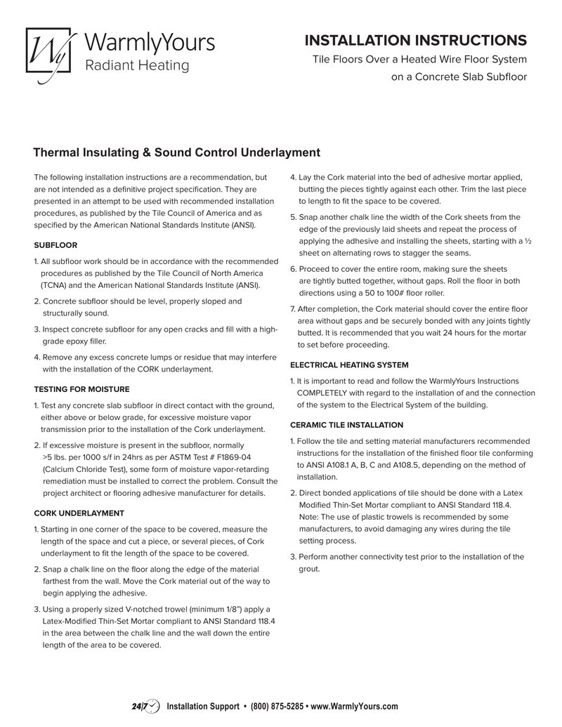 Cork Installation Instructions (English)