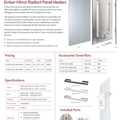 Ember Glass Radiant Panel Sell Sheet USA (English)