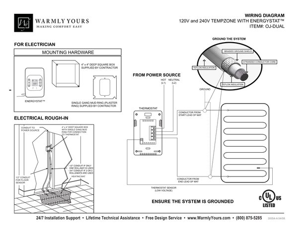 Cover for EnergyStat™ (OJ-DUAL) Wiring Diagram with TempZone™ Single Conductor 120v / 240v (English)