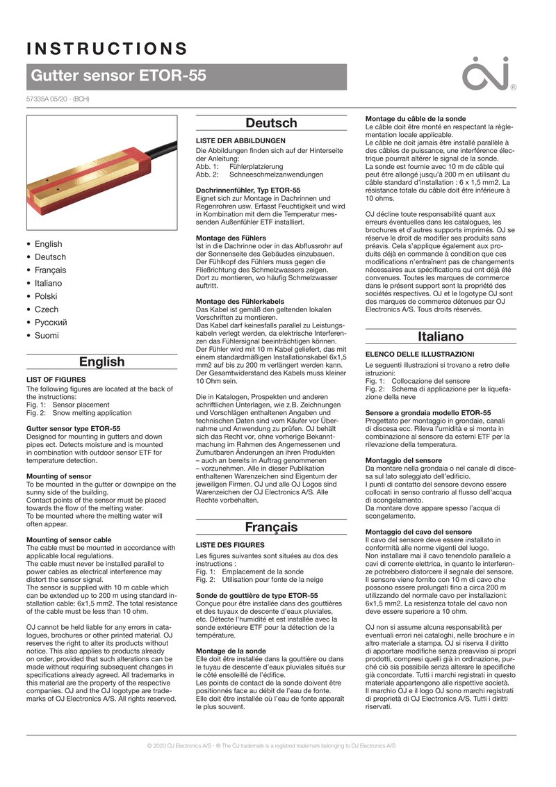 ETOR 55 Gutter Sensor Instructions  (English)