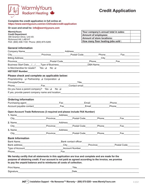 Cover for form credit app Canada 10083 (English)