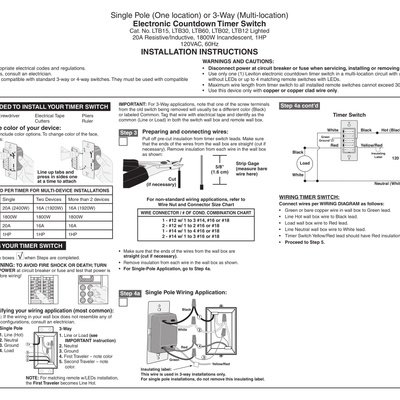 Hardwired 4-Setting Countdown Timer Installation and Operation Instructions (English)