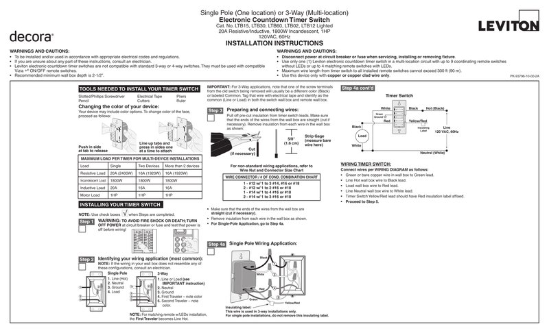 Hardwired 4-Setting Countdown Timer Installation and Operation Instructions (English)
