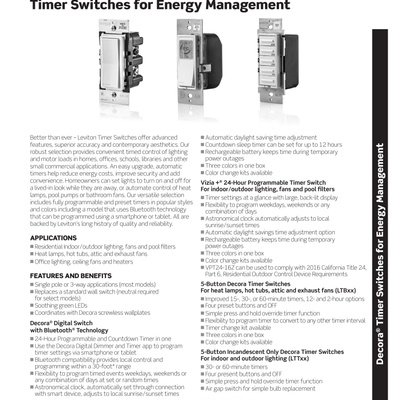 Hardwired Timer and Switch Spec Sheet (English)
