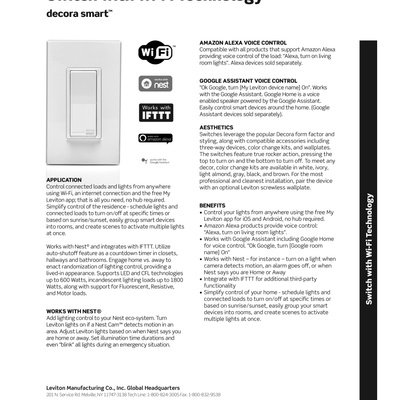 Hardwired WiFi Switch Spec Sheet (English)