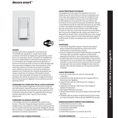 Hardwired WiFi Switch Spec Sheet (French)