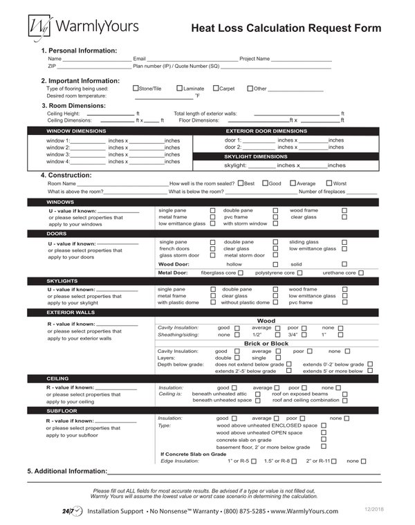 Cover for Heat Loss Calculation Request Form (English)