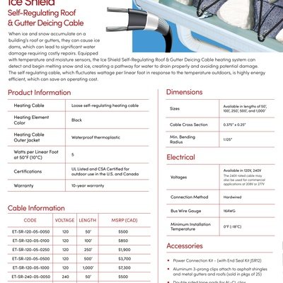 Ice Shield Self-Regulating Roof & Gutter Deicing Cable Sell Sheet Canada (English)