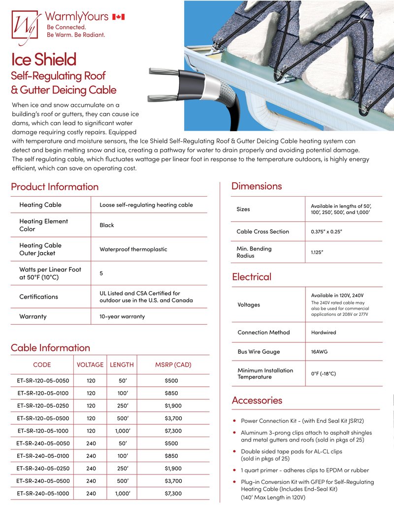Ice Shield Self-Regulating Roof & Gutter Deicing Cable Sell Sheet Canada (English)