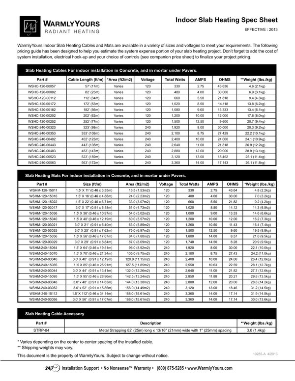 Cover for Indoor Slab Heating Spec Sheet (US) (English)