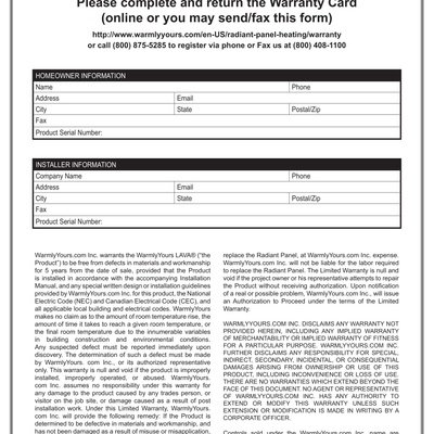 LEGACY - LAVA® Warranty Form (English)