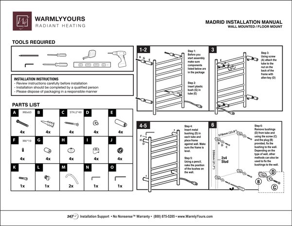 Cover for Madrid Towel Warmer Installation Instructions (English)