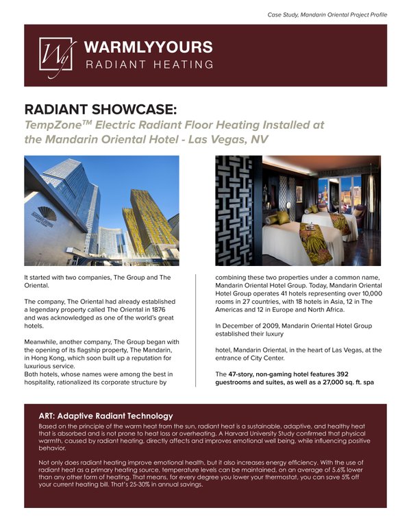 Cover for Mandarin Oriental Hotel - Las Vegas, NV - TempZone™ Electric Radiant Floor Heating (English)