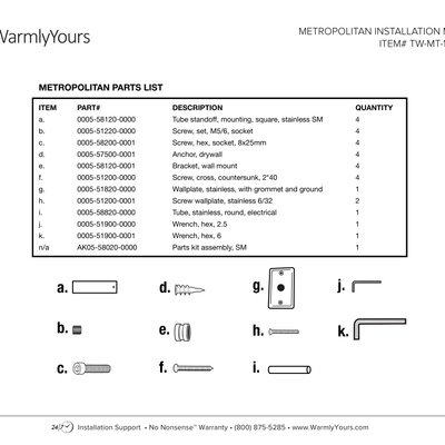 Metropolitan Hardwired Towel Warmer Installation Manual (English)
