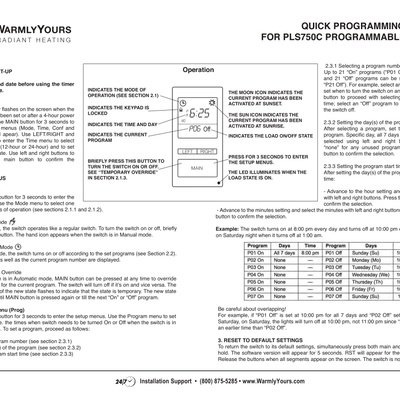 PLS750C Programmable Timer Quick Programming Guide (Legacy) (English)