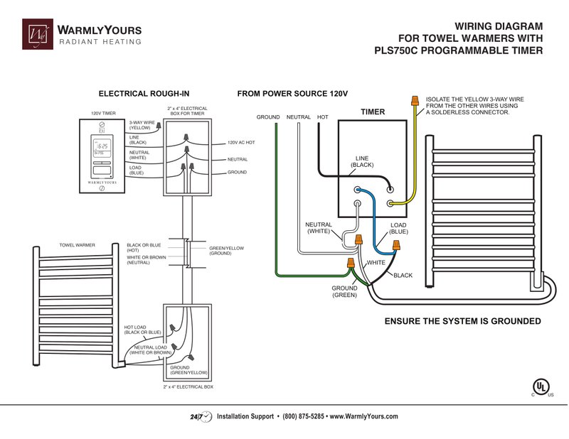 PLS750C Programmable Timer Towel Warmer Wiring Diagram (English)