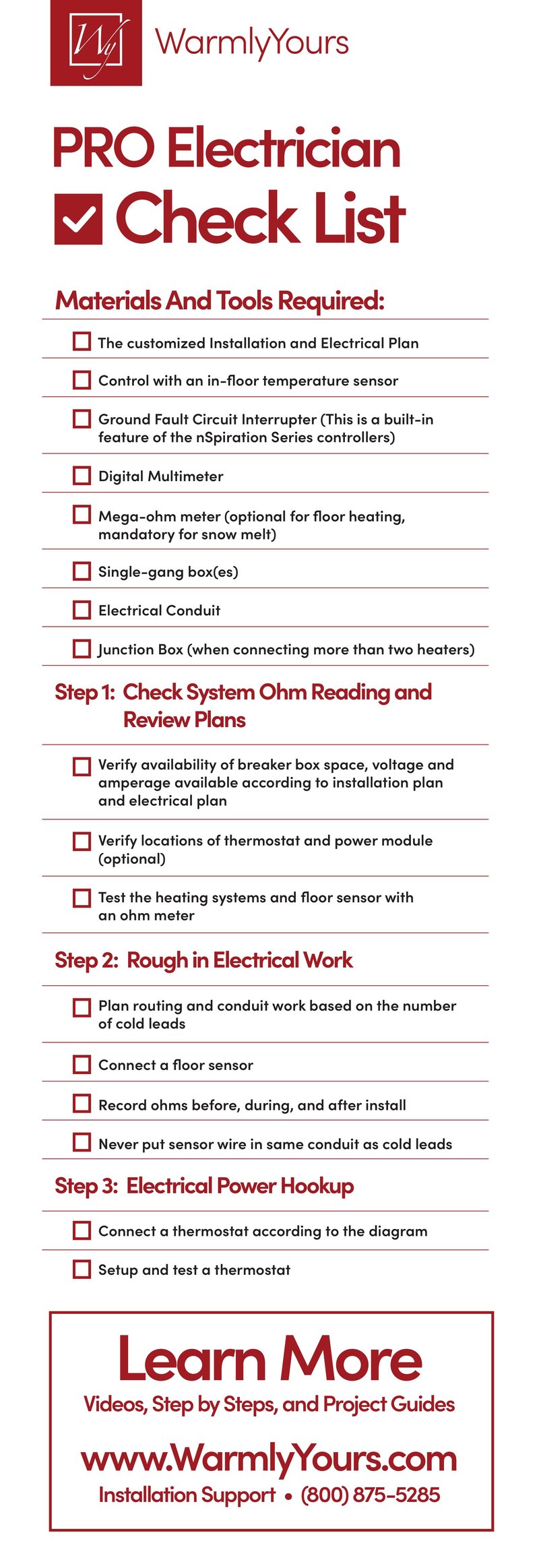 Pro Electrician Floor Heating Checklist (English)