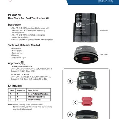PRO-Tect Pipe Freeze Protection Self Regulating Heating Cable End Seal Termination Kit Spec Sheet (English)