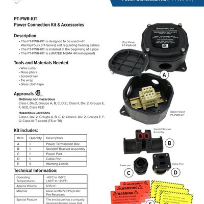 PRO-Tect Pipe Freeze Protection Self Regulating Heating Cable Power Connection Kit Spec Sheet (English)