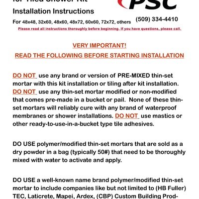 PSC Shower Waterproofing System Installation Instruction (English)