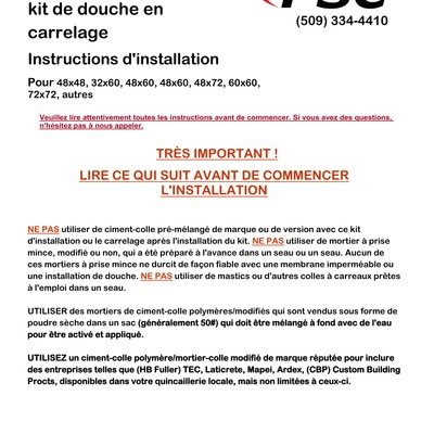 Psc Shower Waterproofing System Installation Instruction (French)