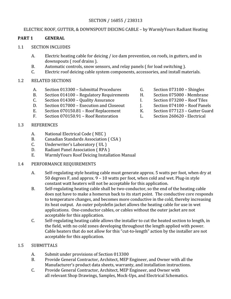 Roof & Gutter Deicing Master Specifications (English)