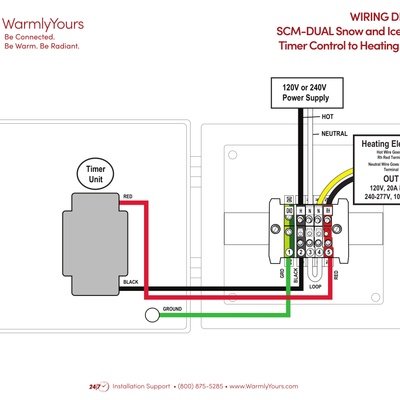 SCM-DUAL Snow and Ice Melting Timer Control to Heating Element Wiring Diagram (English)