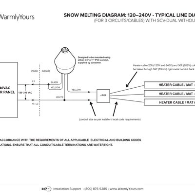 SCV-DUAL without Relay Wiring Diagram for Snow Melting 120–240V (English)