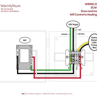 SCW-120-15A Snow and Ice Melting WiFi Control to Heating Element Wiring Diagram (English)