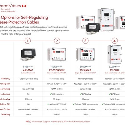 Self-Regulating Pipe Freeze Protection Controls Comparison Chart CANADA (English)