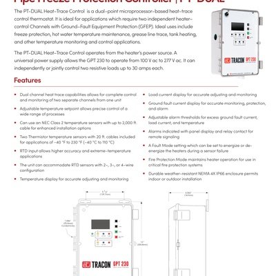 Self-Regulating Pipe Freeze Protection Dual-Zone Control PT-DUAL Sell Sheet (English)