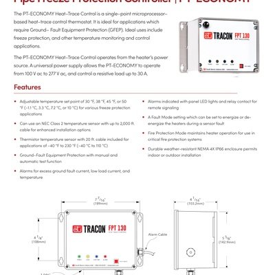 Self-Regulating Pipe Freeze Protection Economy Control PT-ECONOMY Sell Sheet (English)