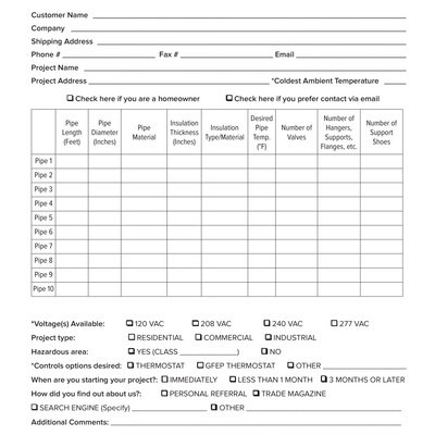 Self-Regulating Pipe Freeze Protection Quote Request Form (English)