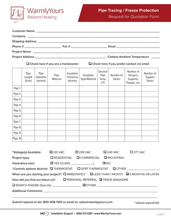 Cover for Self-Regulating Pipe Freeze Protection Quote Request Form (English)