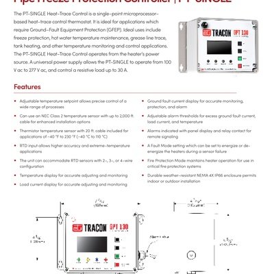 Self-Regulating Pipe Freeze Protection Single-Zone Control PT-SINGLE Sell Sheet (English)