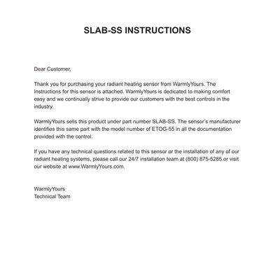 SLAB-SS (ETOG-55) Slab Sensor Installation Instructions (English)