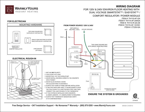 Cover for SmartStat™, EasyStat™, Comfort Regulator, Power Module Wiring Diagram with Environ™ 120V or 240V Flat Lead (English)