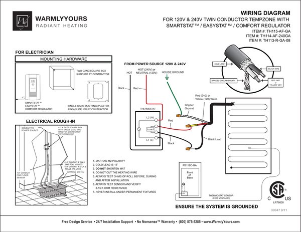 Cover for SmartStat™, EasyStat™, Comfort Regulator, Power Module Wiring Diagram with TempZone™ Twin Conductor or Environ™ (120V or 24