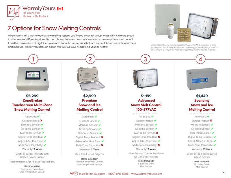 Snow Melt Controller Comparison Sheet Canada (English)