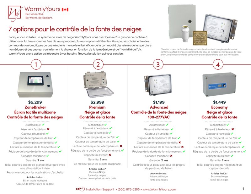 Snow Melt Controller Comparison Sheet (French)