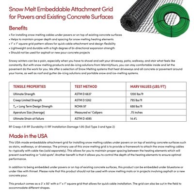 Snow Melt Embeddable Attachment Grid Sell Sheet (English)