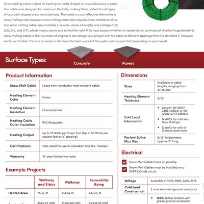 Snow Melting Cable Sell Sheet (English)
