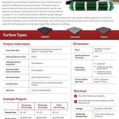 Snow Melting Mat Sell Sheet (English)
