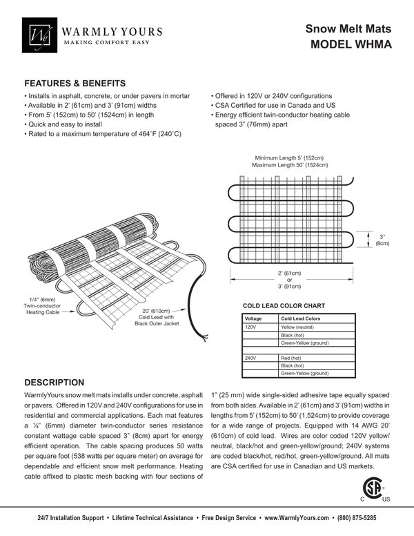 Cover for Snow Melting Mat Specifications (English)