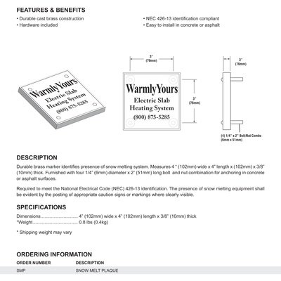 Snow Melting Plaque Specifications (English)