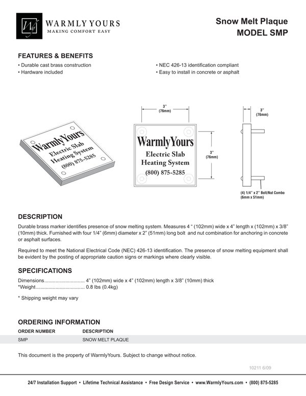 Cover for Snow Melting Plaque Specifications (English)