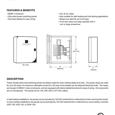 Snow Melting Relay Panel Specifications for RLY-4PL, RLY-8PL or RLY-12PL (Legacy) (English)